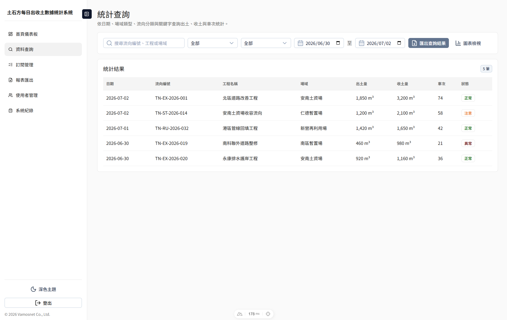 土石方系統處理紀錄畫面