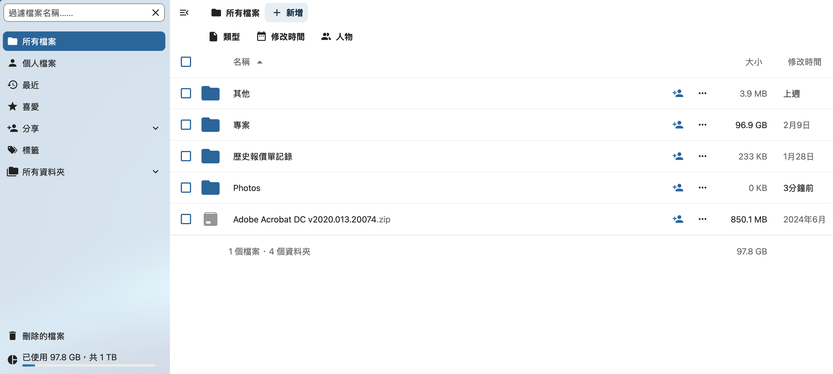 企業私有雲使用者管理畫面