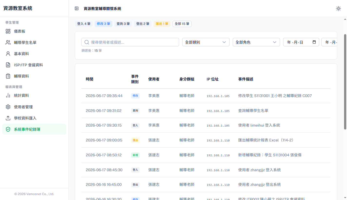 資源教室學校資料匯入畫面